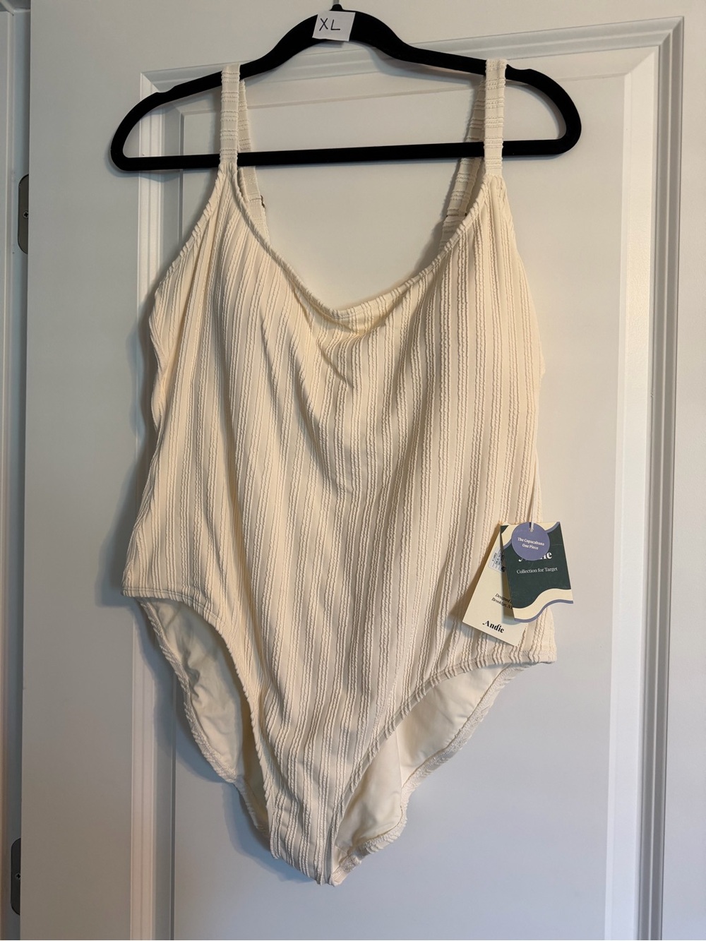 Off-White Textured Ribbed One-Piece Swimsuit in Cream